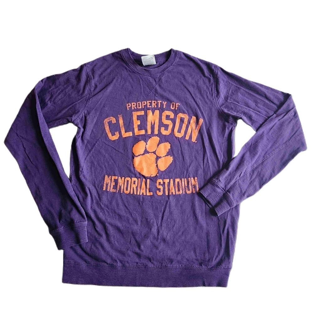 Knights Apparel Clemson Purple Long Sleeve Crew Neck Shirt Medium